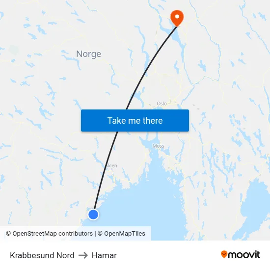 Krabbesund Nord to Hamar map