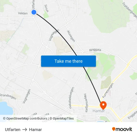 Utfarten to Hamar map