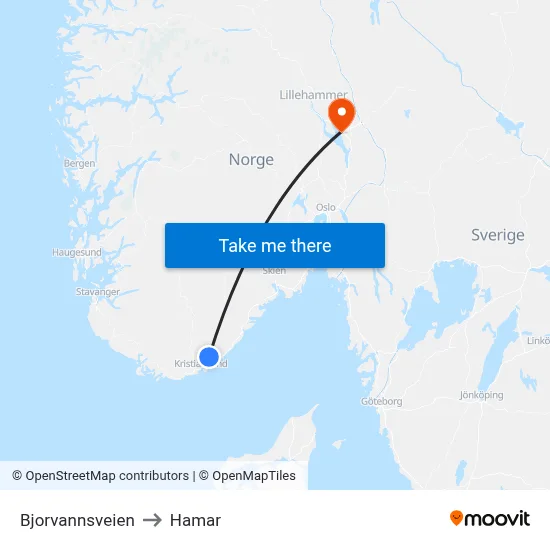 Bjorvannsveien to Hamar map