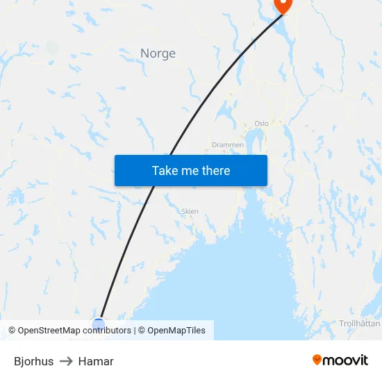 Bjorhus to Hamar map