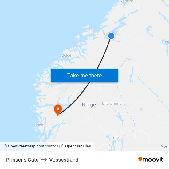 Prinsens Gate to Vossestrand map