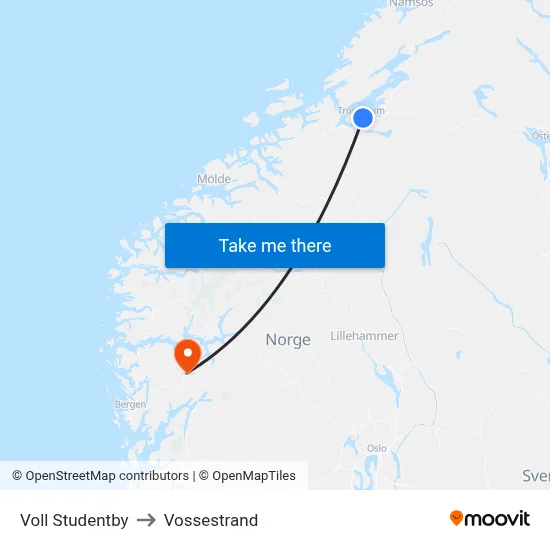 Voll Studentby to Vossestrand map