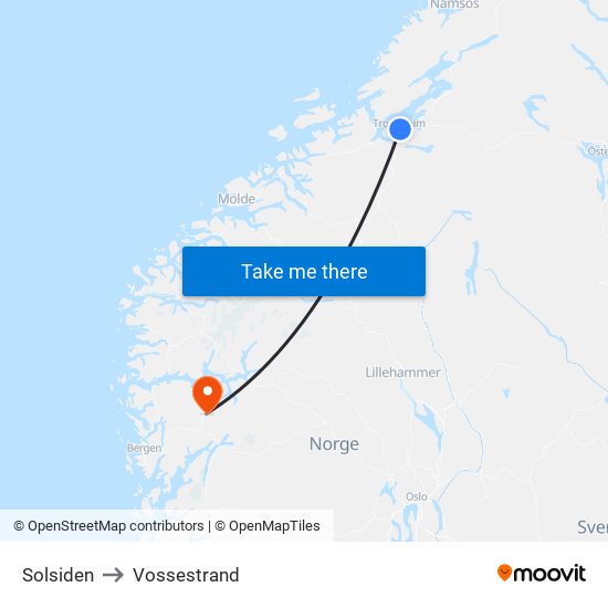 Solsiden to Vossestrand map