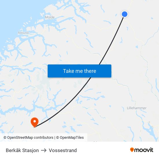 Berkåk Stasjon to Vossestrand map