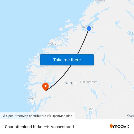 Charlottenlund Kirke to Vossestrand map