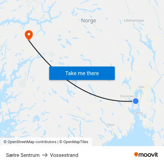 Sætre Sentrum to Vossestrand map