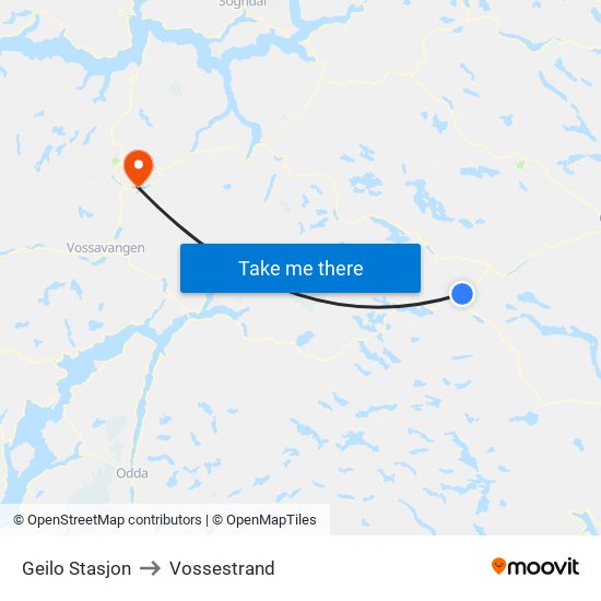 Geilo Stasjon to Vossestrand map