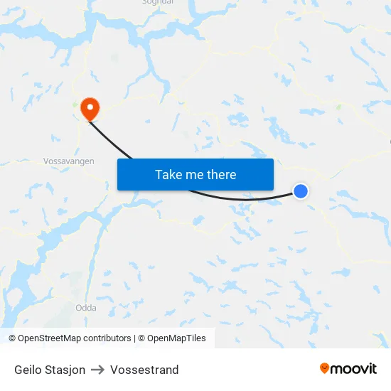 Geilo Stasjon to Vossestrand map