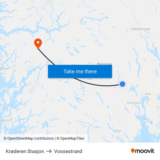 Krøderen Stasjon to Vossestrand map