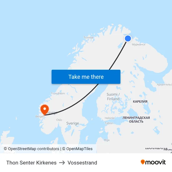 Thon Senter Kirkenes to Vossestrand map