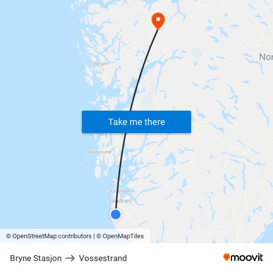 Bryne Stasjon to Vossestrand map