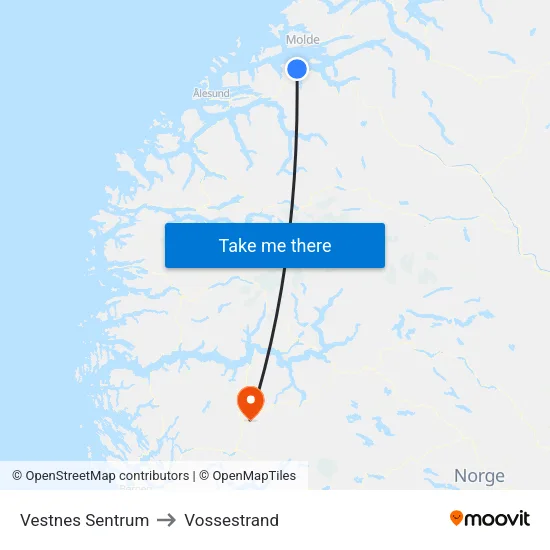 Vestnes to Vossestrand map
