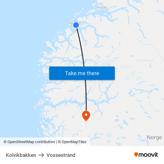 Kolvikbakken to Vossestrand map