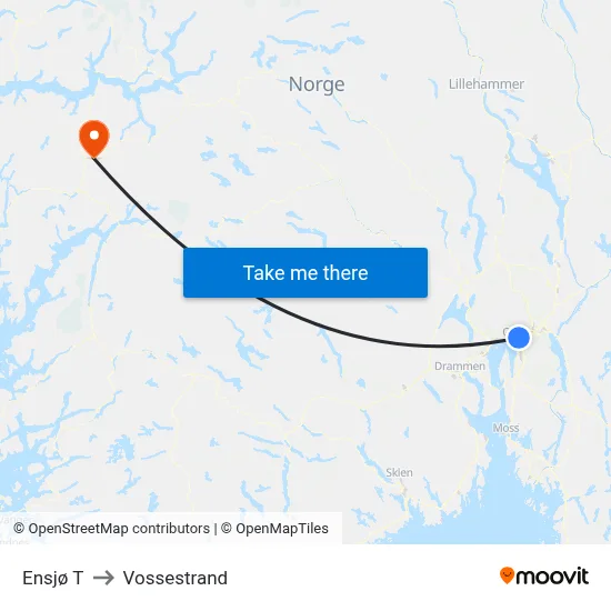 Ensjø T to Vossestrand map