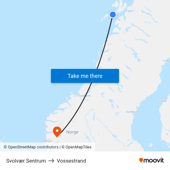 Svolvær Sentrum to Vossestrand map