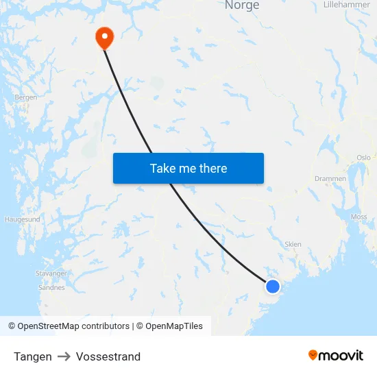 Tangen to Vossestrand map