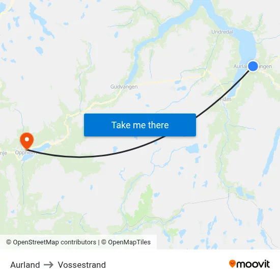 Aurland to Vossestrand map