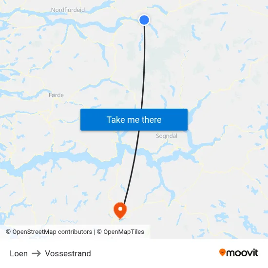 Loen to Vossestrand map