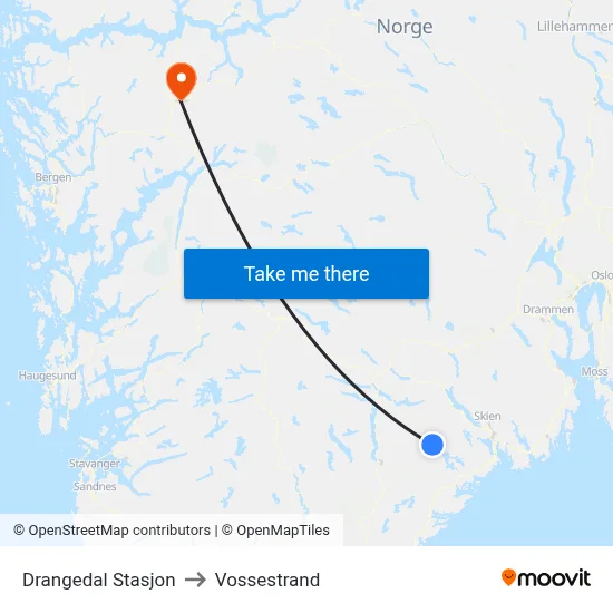 Drangedal Stasjon to Vossestrand map