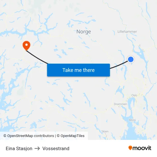 Eina Stasjon to Vossestrand map