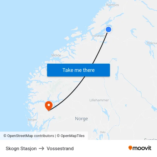 Skogn Stasjon to Vossestrand map