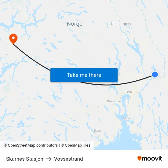 Skarnes Stasjon to Vossestrand map