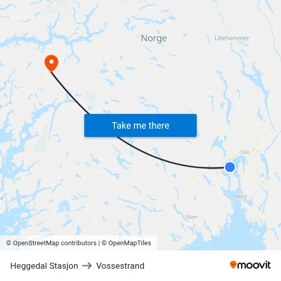 Heggedal Stasjon to Vossestrand map