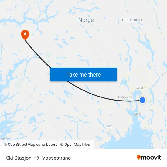 Ski Stasjon to Vossestrand map