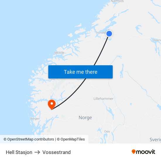 Hell Stasjon to Vossestrand map