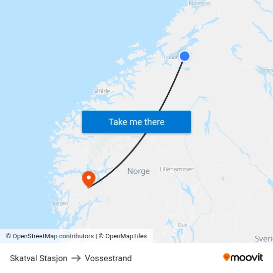 Skatval Stasjon to Vossestrand map