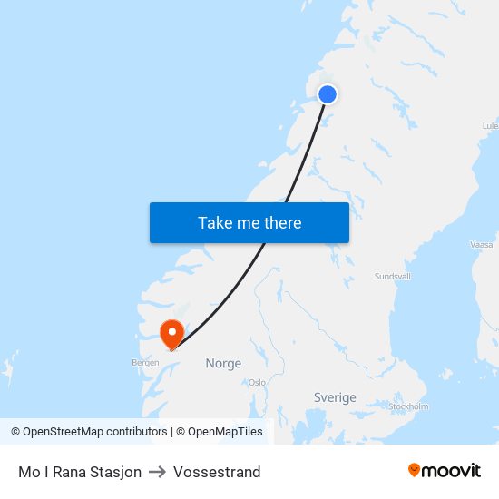 Mo I Rana Stasjon to Vossestrand map