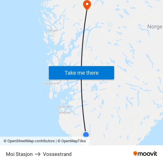 Moi Stasjon to Vossestrand map