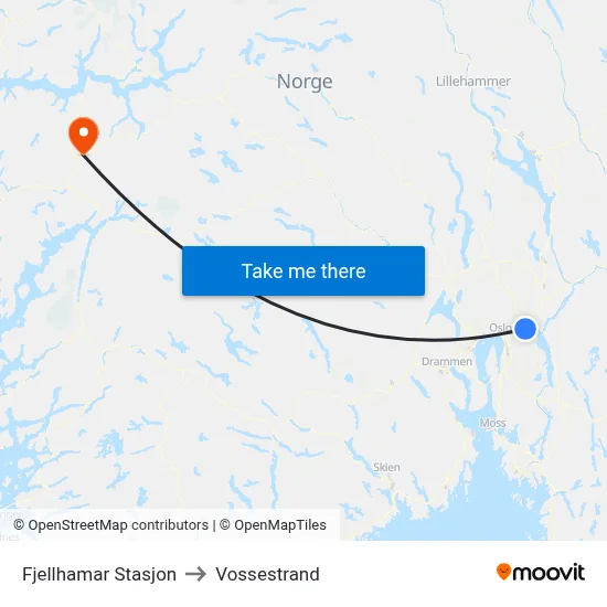 Fjellhamar Stasjon to Vossestrand map