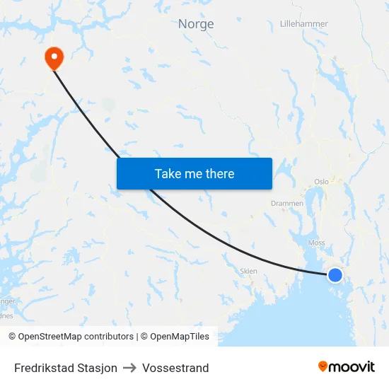 Fredrikstad Stasjon to Vossestrand map
