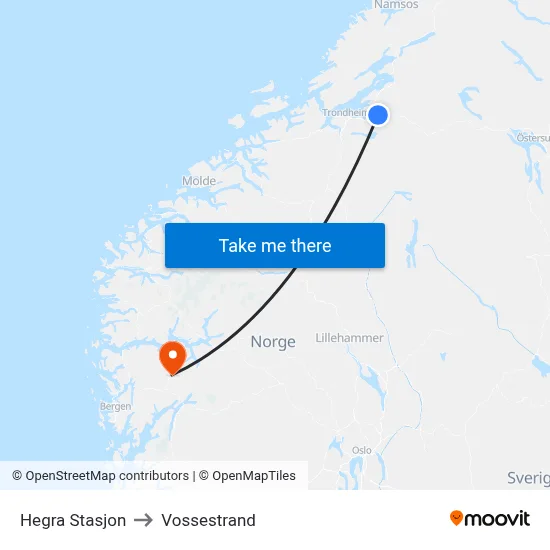 Hegra Stasjon to Vossestrand map