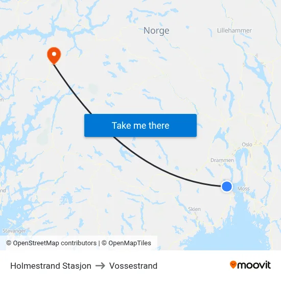 Holmestrand Stasjon to Vossestrand map