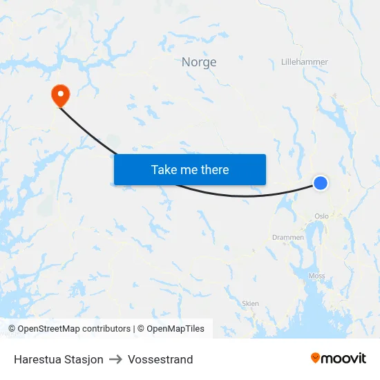 Harestua Stasjon to Vossestrand map