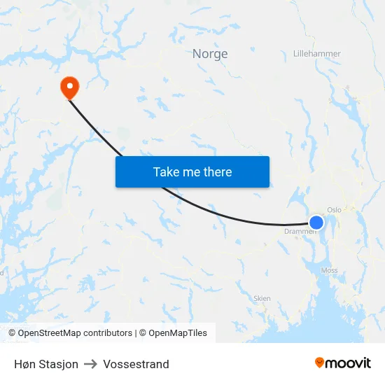 Høn Stasjon to Vossestrand map