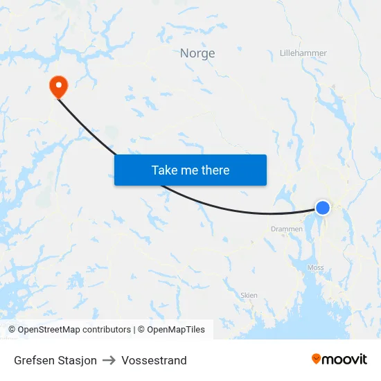Grefsen Stasjon to Vossestrand map
