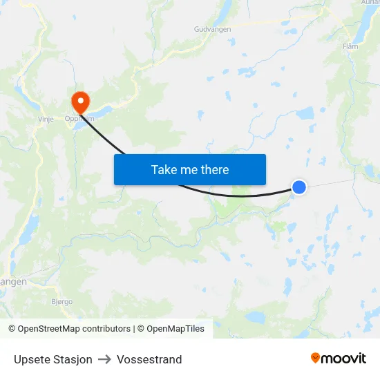 Upsete Stasjon to Vossestrand map