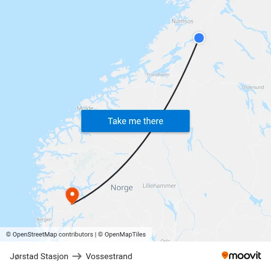 Jørstad Stasjon to Vossestrand map
