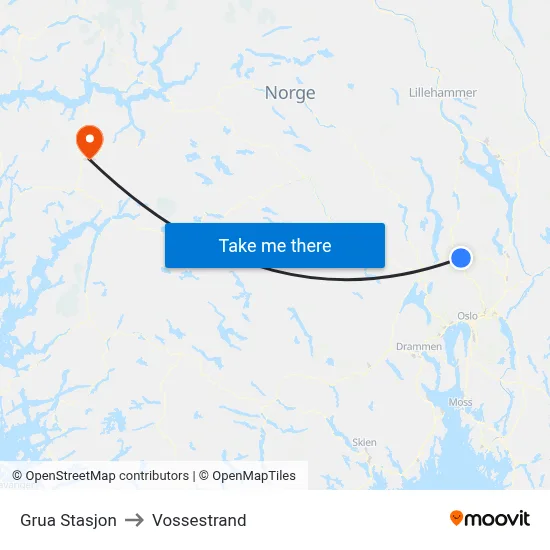 Grua Stasjon to Vossestrand map