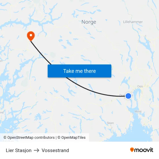 Lier Stasjon to Vossestrand map