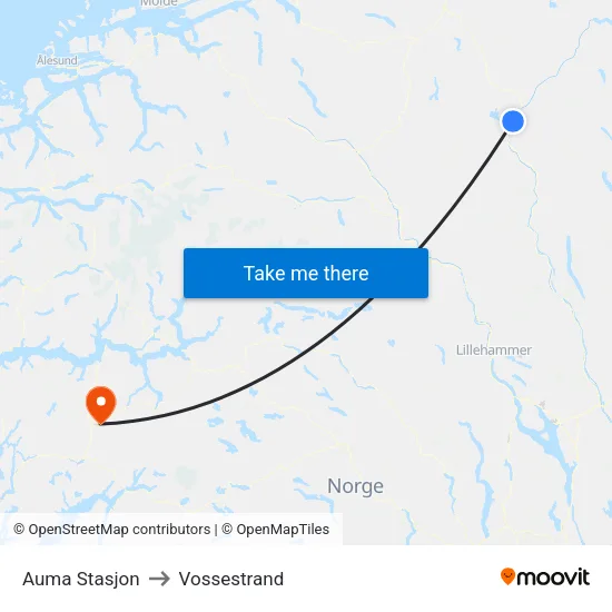 Auma Stasjon to Vossestrand map