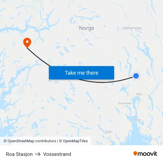 Roa Stasjon to Vossestrand map