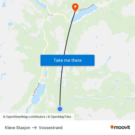 Kløve Stasjon to Vossestrand map