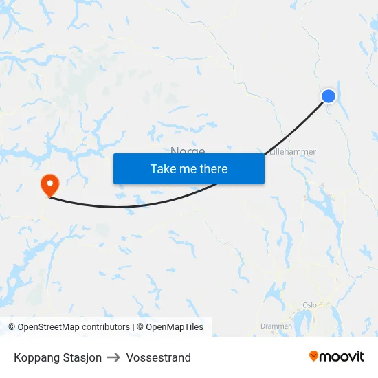 Koppang Stasjon to Vossestrand map