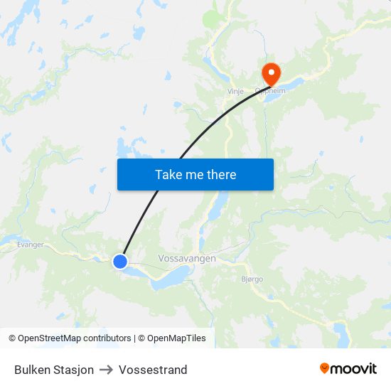 Bulken Stasjon to Vossestrand map