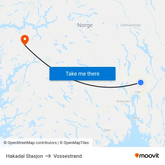 Hakadal Stasjon to Vossestrand map