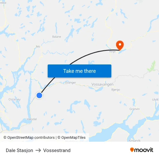 Dale Stasjon to Vossestrand map